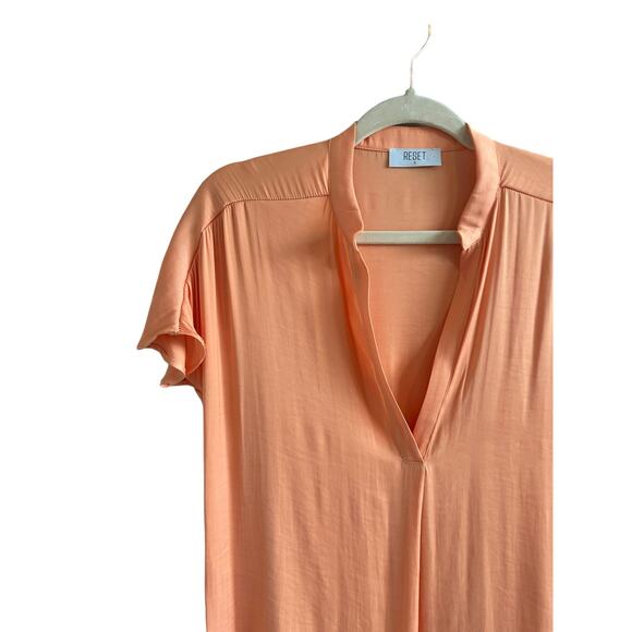 RESET Women's Small Orange Short Sleeve V-Neck Lightweight Slip On Blouse - Picture 4 of 15